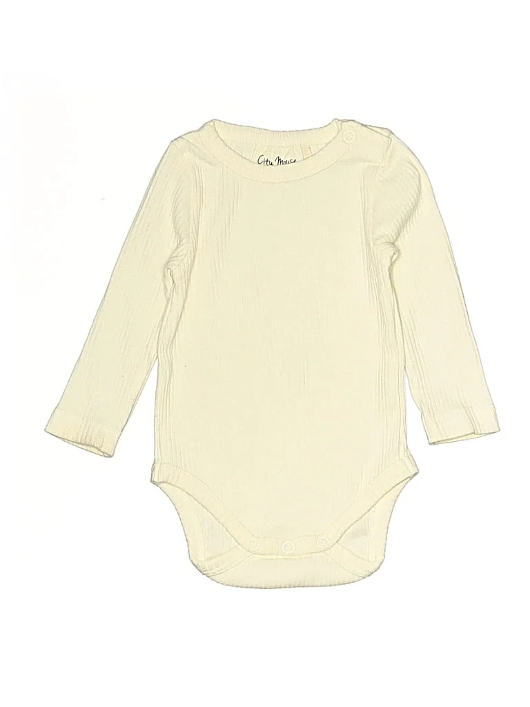 City Mouse Long Sleeve Onesie: Ivory Bottoms - Size 0-3 Month