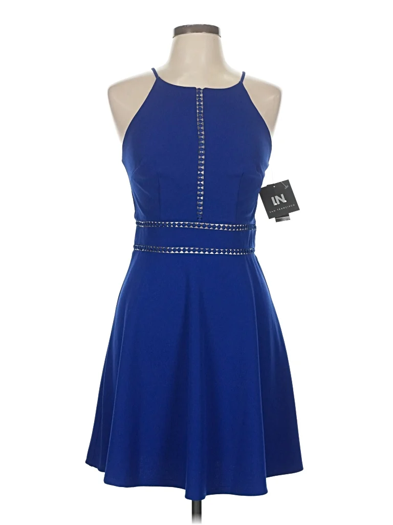 I.N. San Francisco Cocktail Dress - Fit & Flare: Blue Dresses - New - Size 9