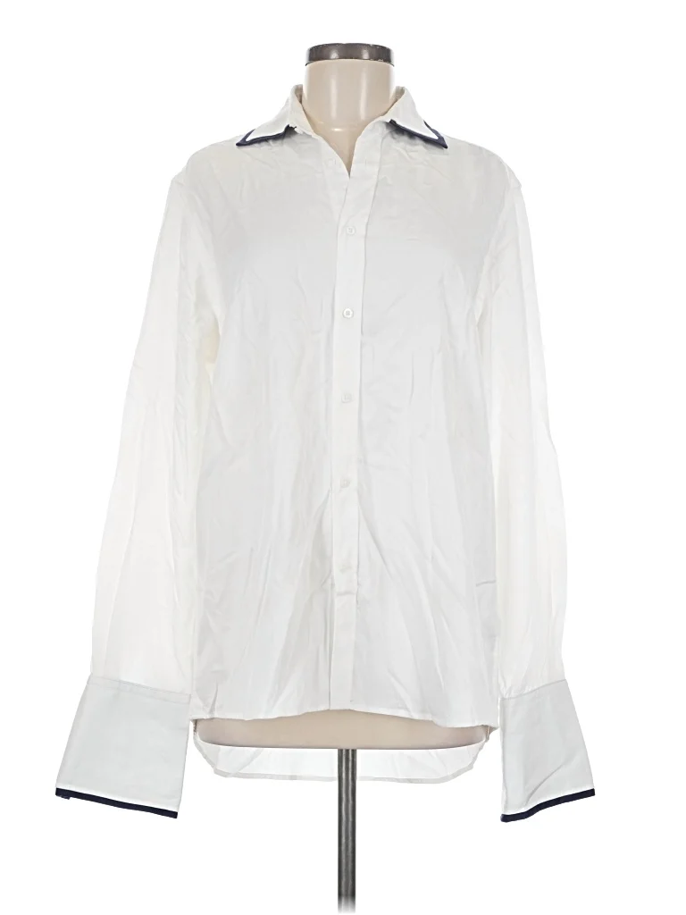 WNU With Nothing Underneath Long Sleeve Blouse: White Tops - Size 8