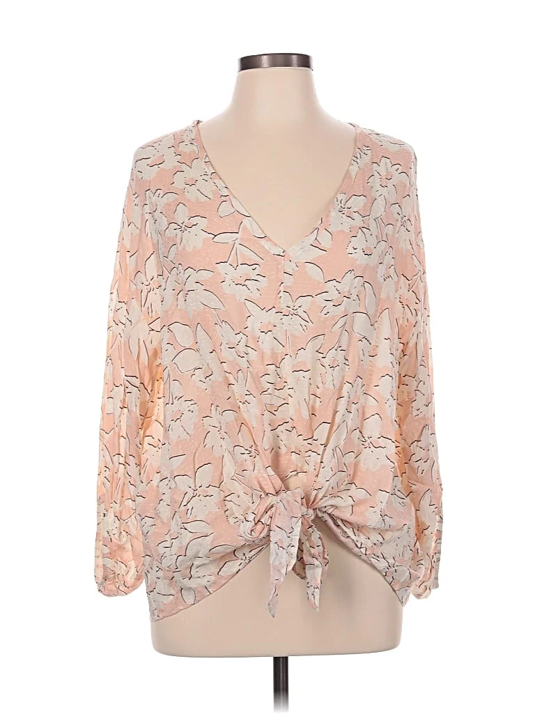 The Cove 3/4 Sleeve Blouse: Tan Tops - Size Large