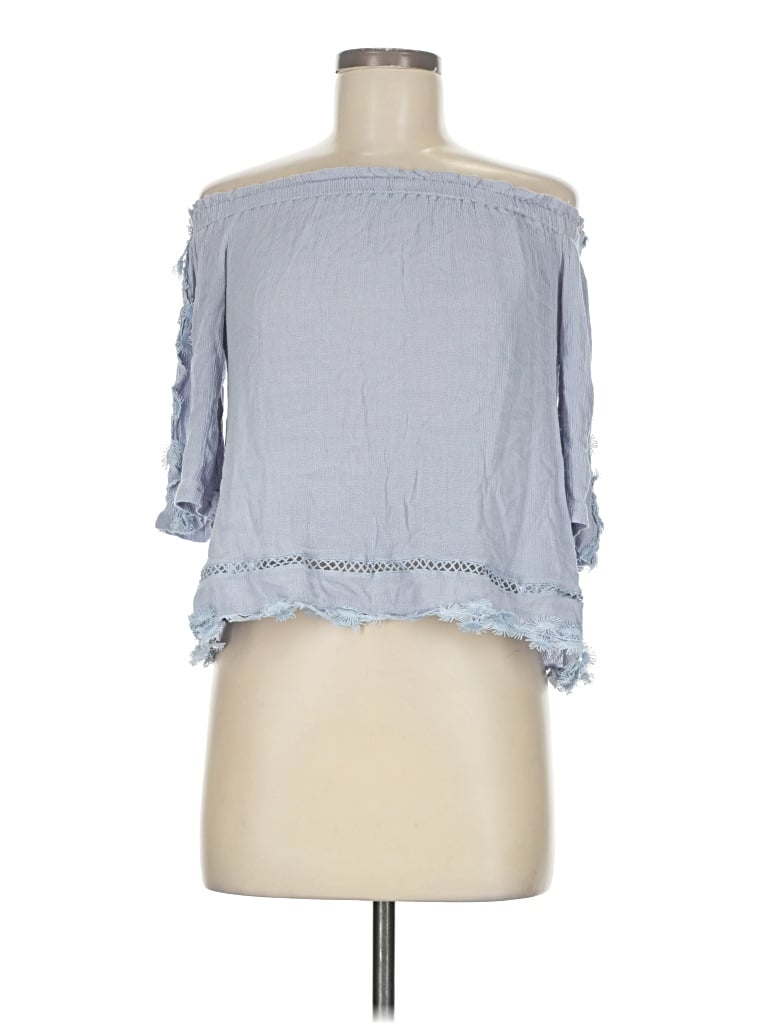 ACE Fashion 3/4 Sleeve Blouse: Blue Tops - Size Medium