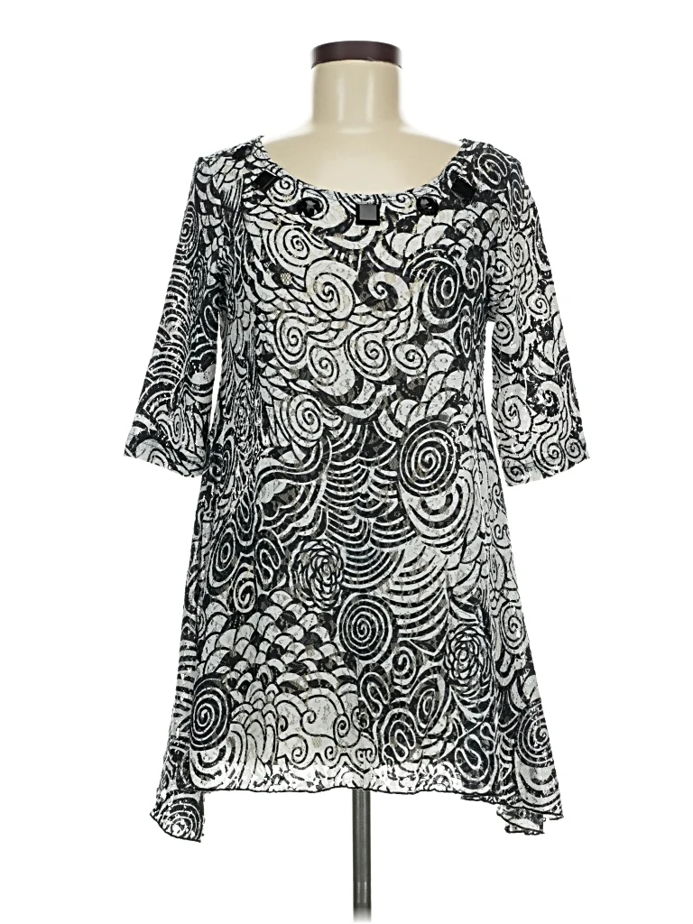 Isabel 3/4 Sleeve Blouse: Silver Tops - Size Medium