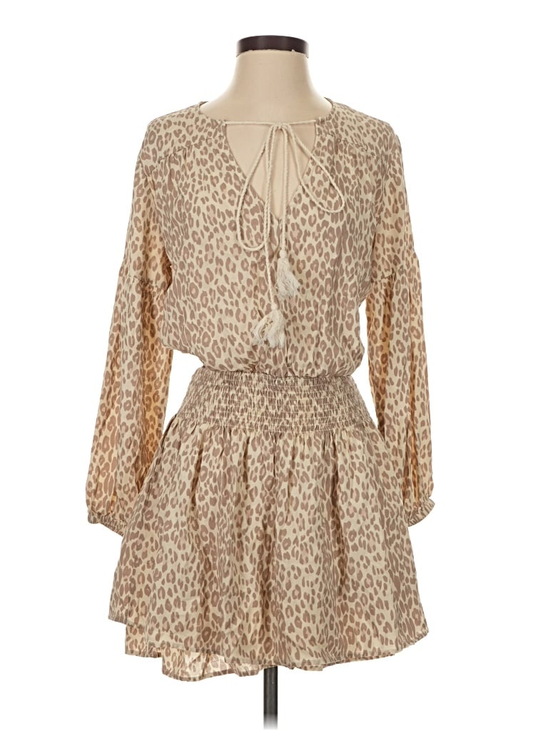 Girl and the Sun Casual Dress: Tan Animal Print Pattern Dresses - Used - Size X-Small