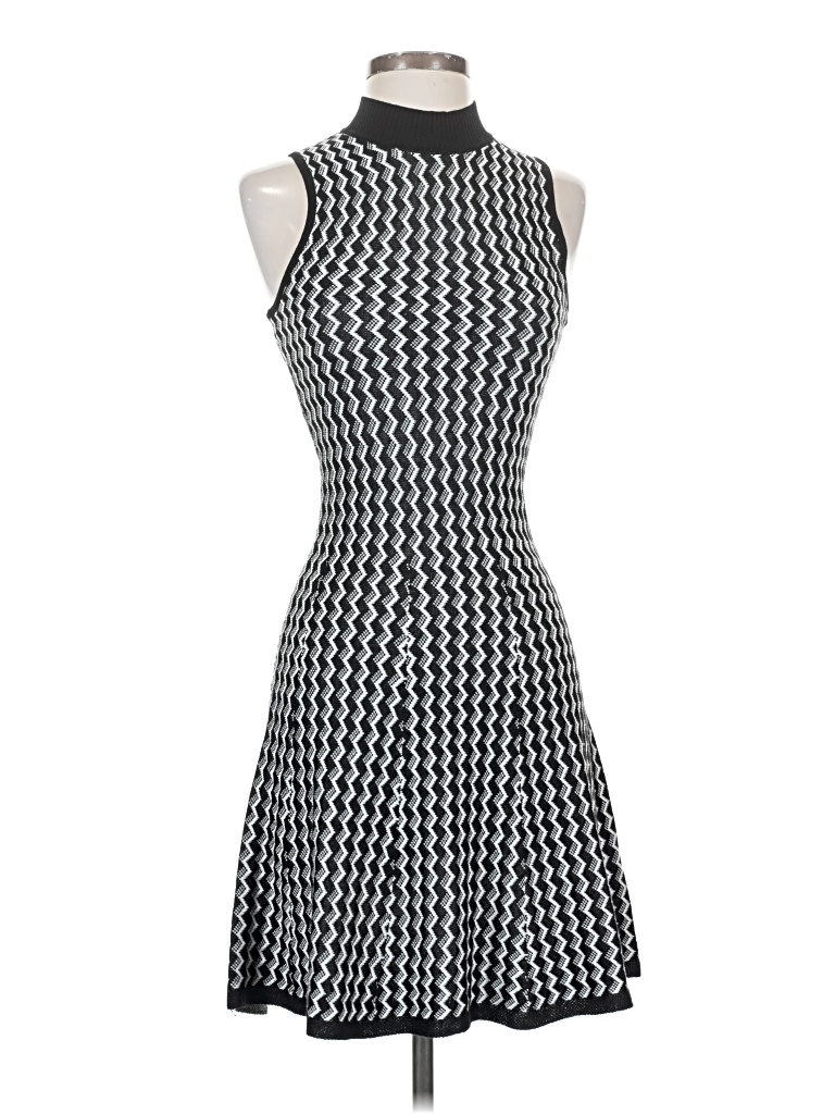 Candie's Cocktail Dress - Fit & Flare: Gray Houndstooth Pattern Dresses - New - Size X-Small