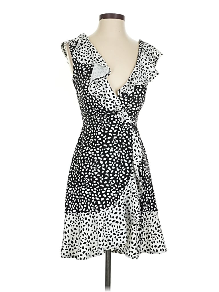 gingy's Cocktail Dress - Wrap: Black Polka Dots Pattern Dresses - Used - Size X-Small