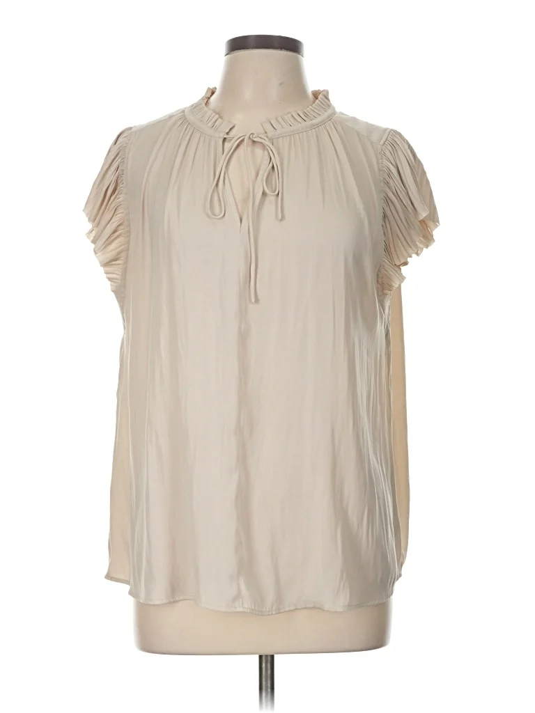 Rielle Short Sleeve Blouse: Ivory Tops - Size Large