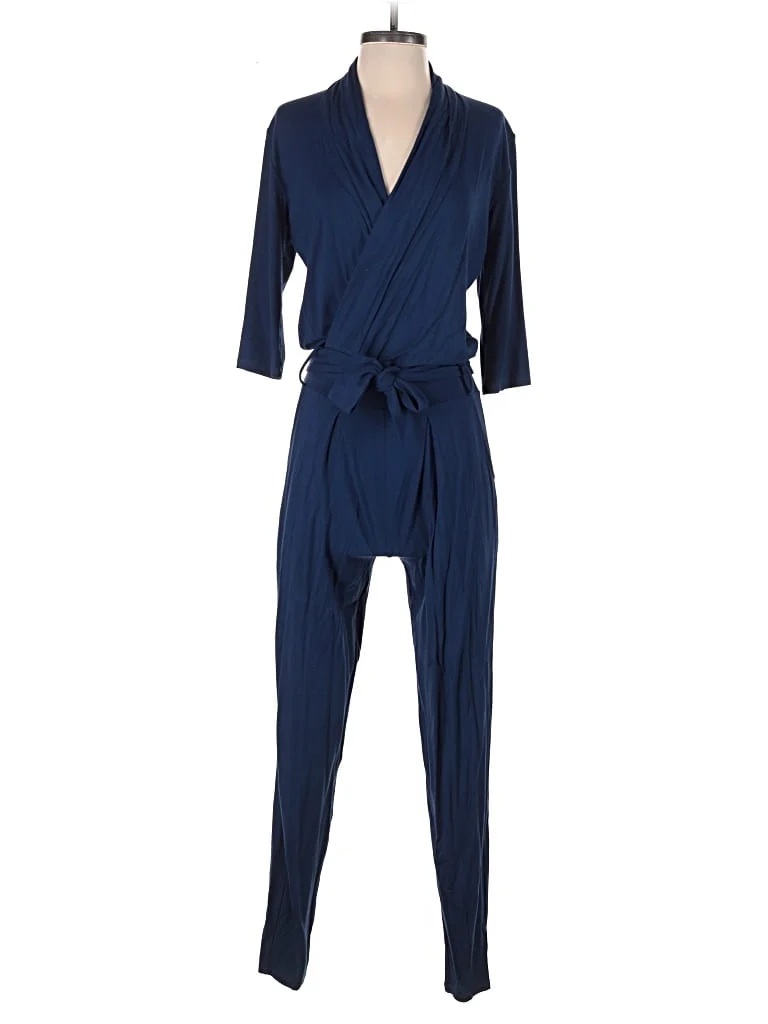 Les Lunes Jumpsuit: Blue Solid Pattern Jumpsuits - Size X-Small