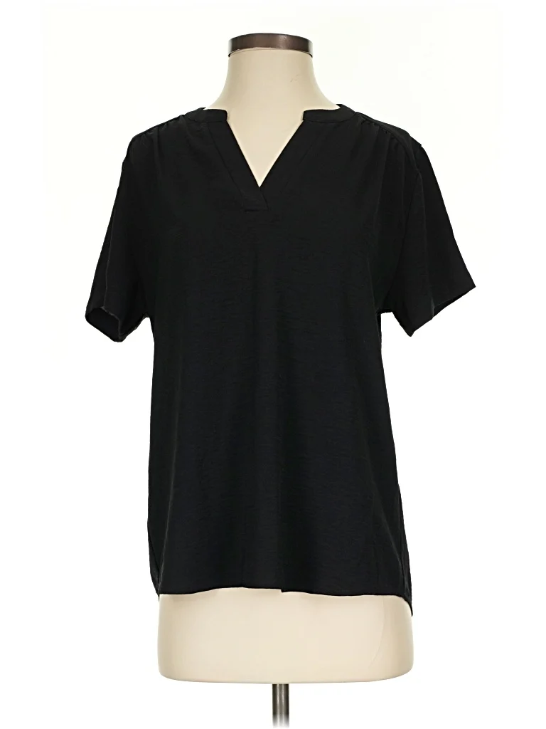 Rielle Short Sleeve Blouse: Black Tops - Size Small