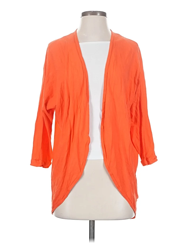 Groceries Kimono: Orange Solid Pattern Tops - Size Small