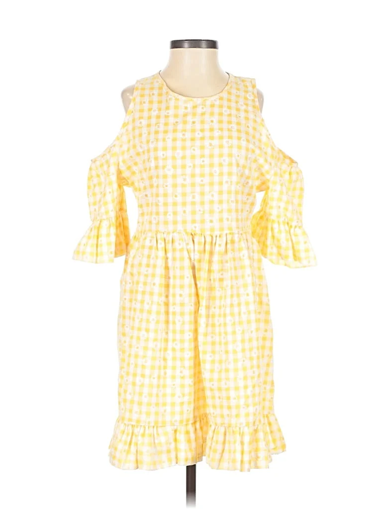Milk It Casual Dress: Yellow Checkered/Gingham Pattern Dresses - Used - Size X-Small