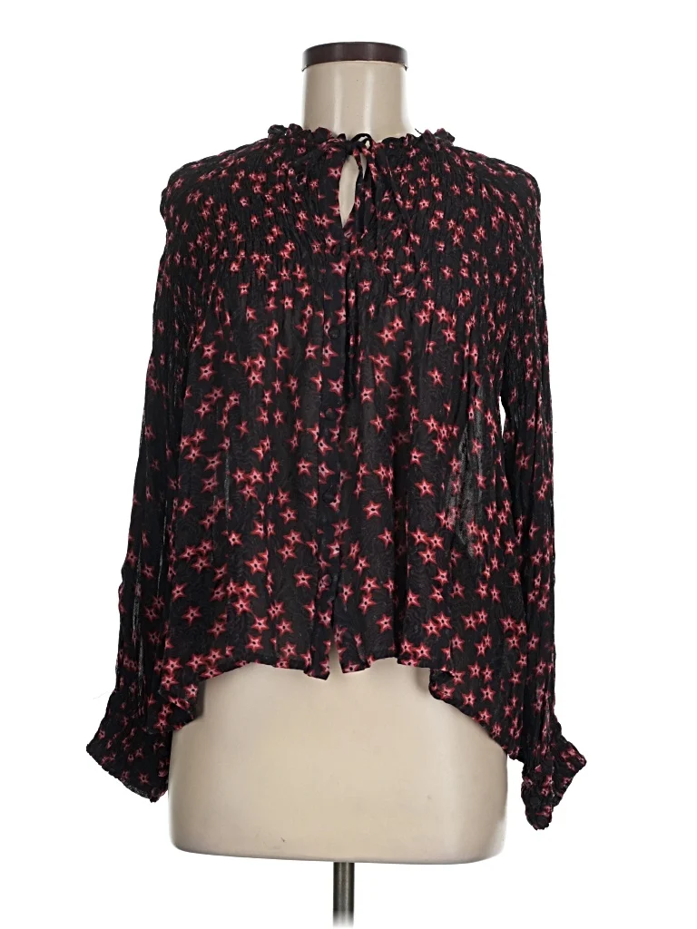 Temperley LONDON Long Sleeve Blouse: Black Hearts Pattern Tops - Size 6