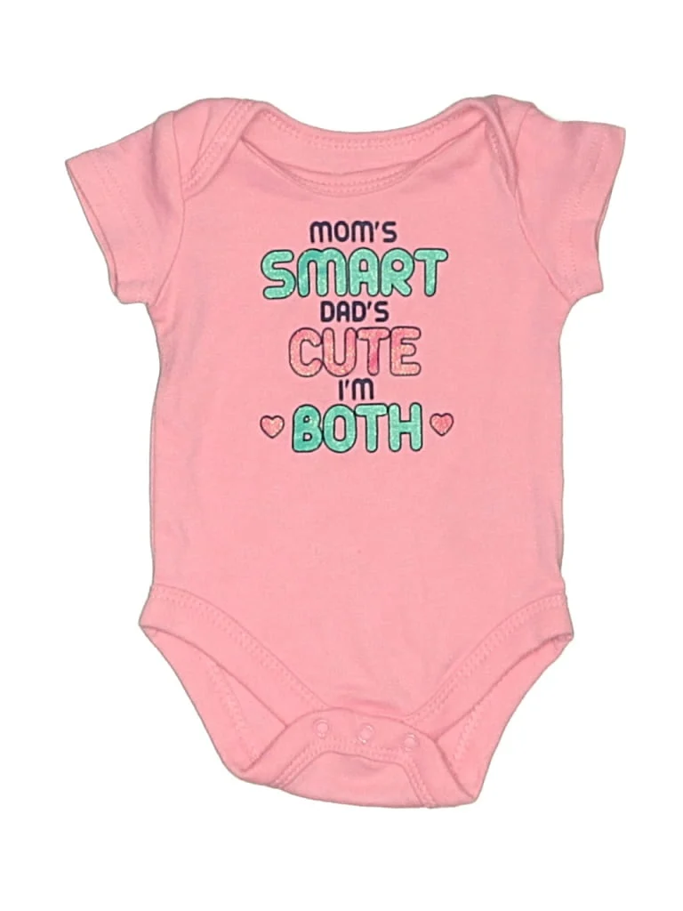 Walmart Short Sleeve Onesie: Pink Print Pattern Bottoms - Size Newborn