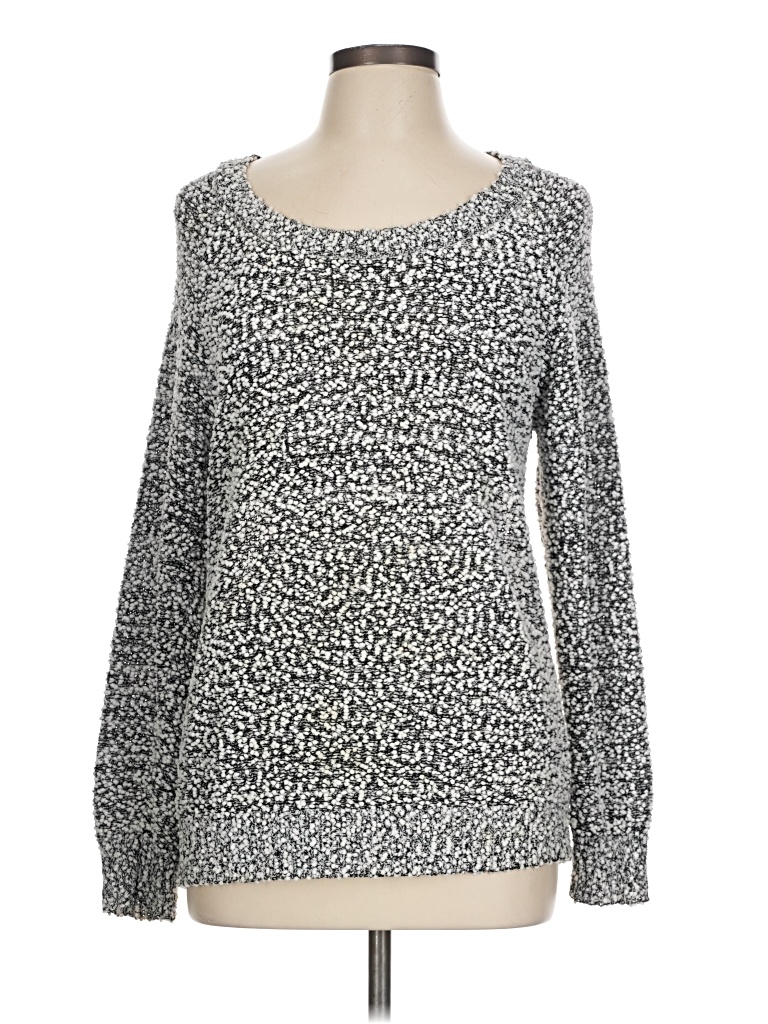 WallpapHER Pullover Sweater: Silver Tweed Pattern Tops - Size Large
