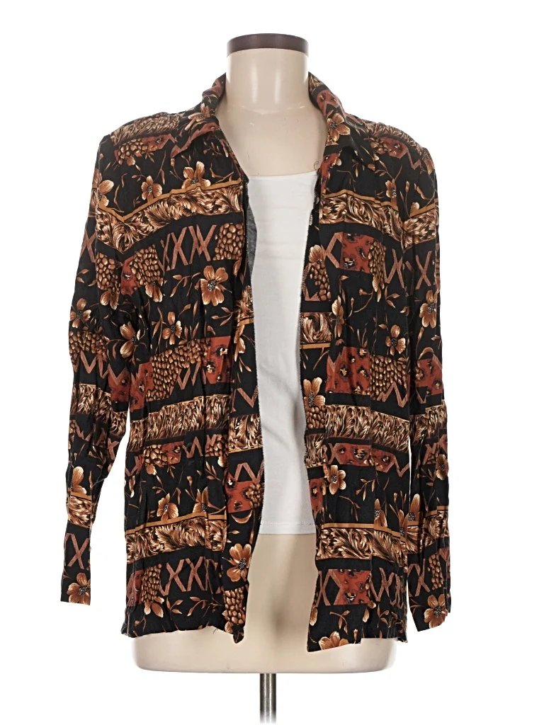 Blair Boutique Cardigan Sweater: Brown Paisley Pattern Sweaters & Sweatshirts - Size Medium