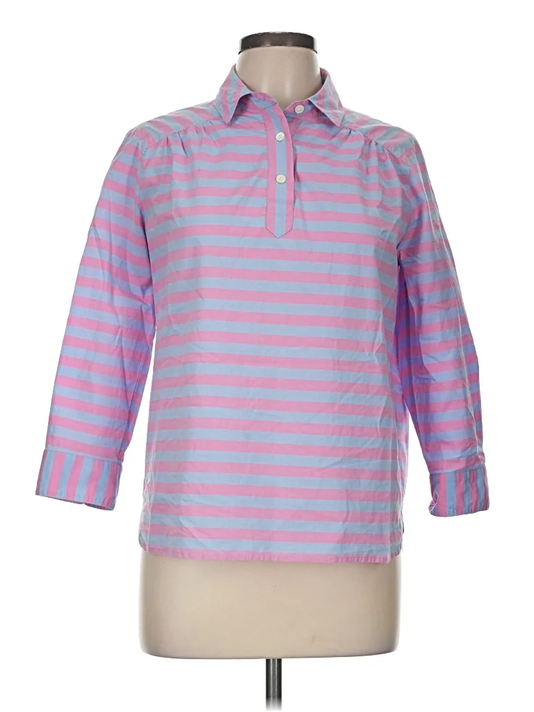 Vineyard Vines 3/4 Sleeve Button Down Shirt: Purple Stripes Pattern Tops - Size 6