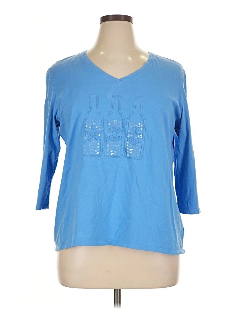 Sun Bay 3/4 Sleeve Top Blue V Neck Tops - Used - Size X-Large
