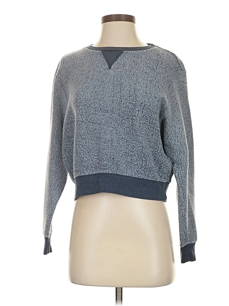 Goodlife Pullover Sweater: Gray Color Block Pattern Tops - Size Small