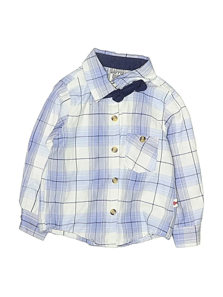 DUDE Long Sleeve Button Down Shirt: Blue Tops - Size 18 Month