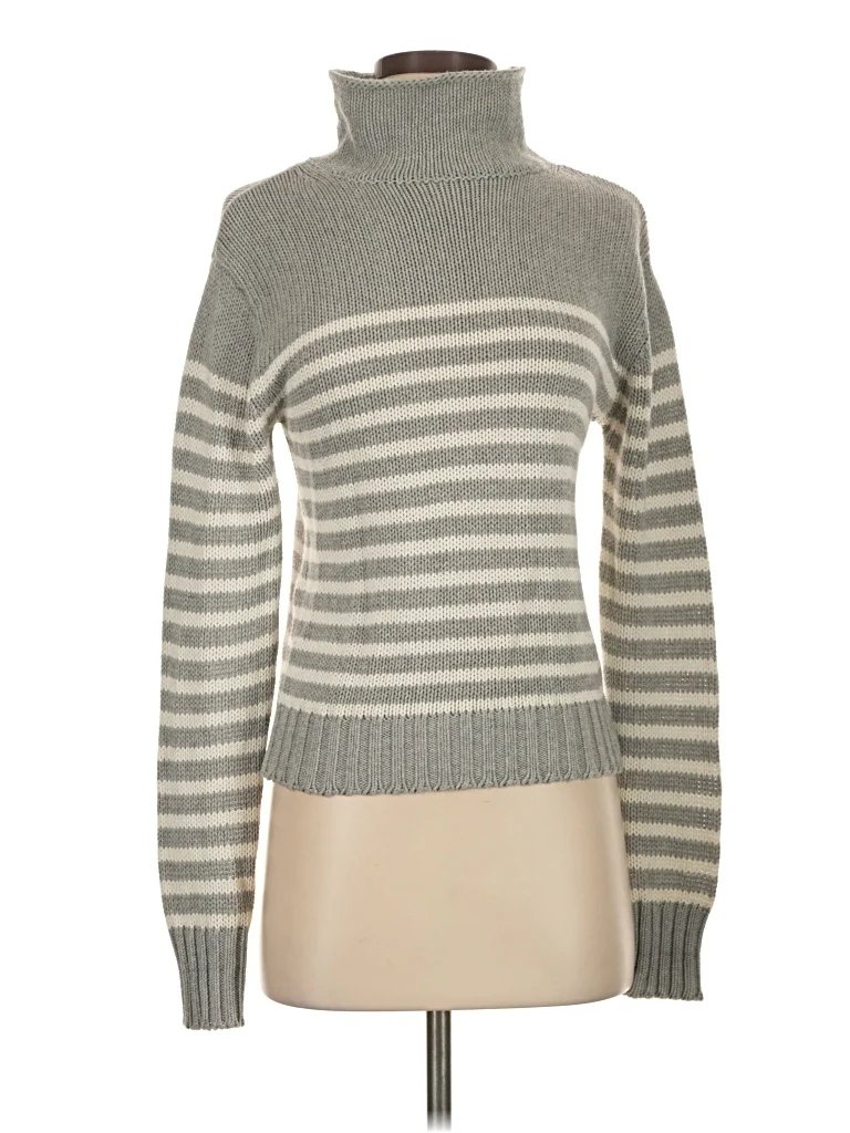 The Westside Turtleneck Sweater: Gray Stripes Pattern Tops - Size Small