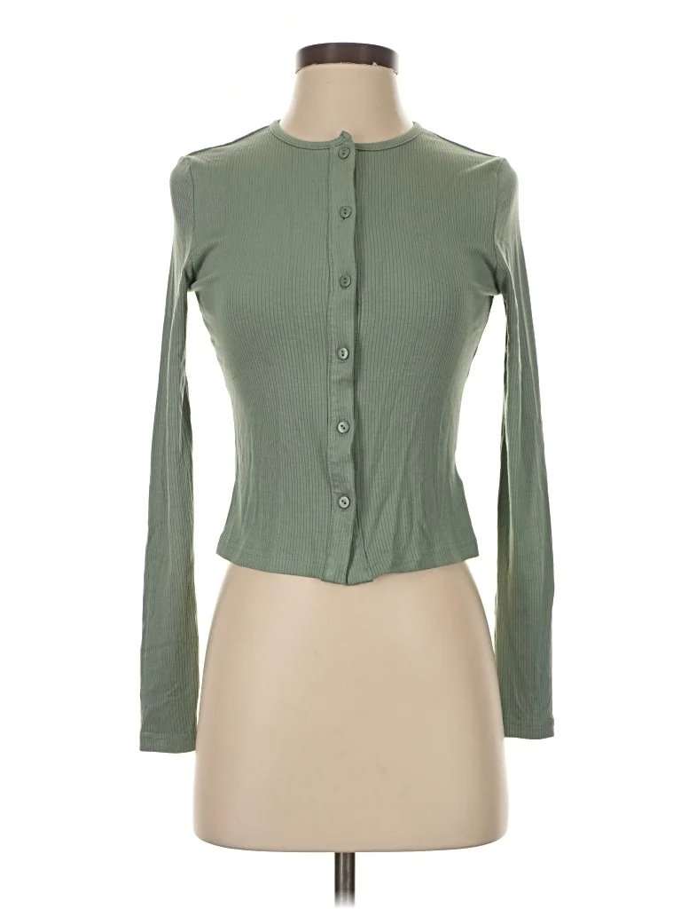 udel new york Long Sleeve Blouse: Green Tops - Size X-Small