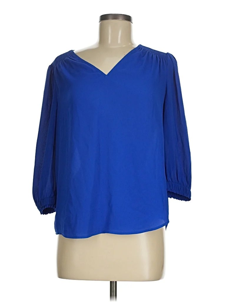 Mauvette 3/4 Sleeve Blouse: Blue Tops - Size 6
