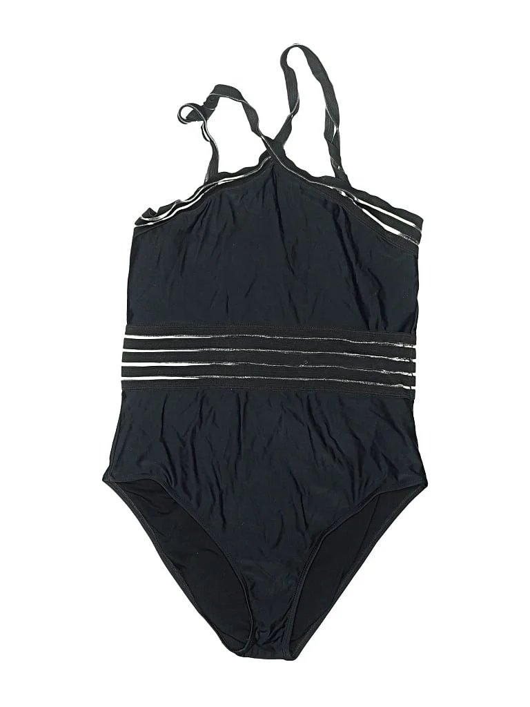 aava One Piece Swimsuit: Black Solid Pattern Swimwear - Size X-Large