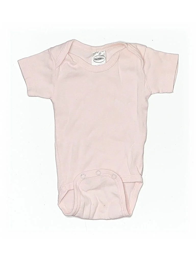 Bambini Short Sleeve Onesie: Pink Solid Pattern Bottoms - Size Newborn