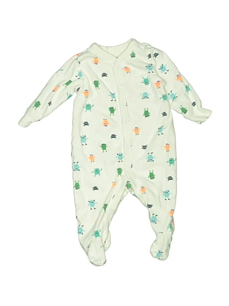 Carter's Long Sleeve Onesie: Green Print Pattern Bottoms - Size 3 Month