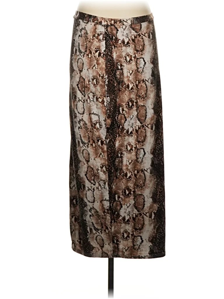 Minette Formal Skirt: Brown Animal Print Pattern Bottoms - Size Small