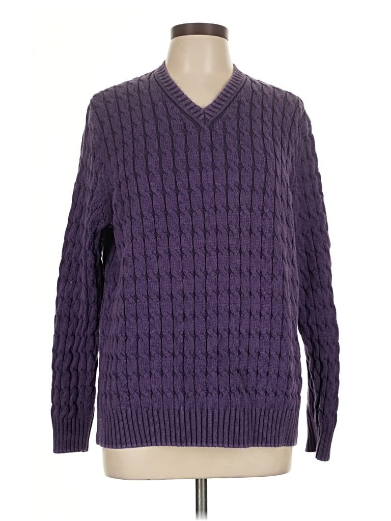 Black & Brown Pullover Sweater: Purple Solid Pattern Tops - Size Large