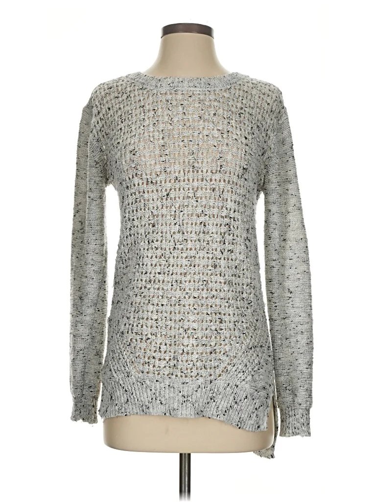 Madison Lilly Pullover Sweater: Silver Tweed Pattern Tops - Size Small