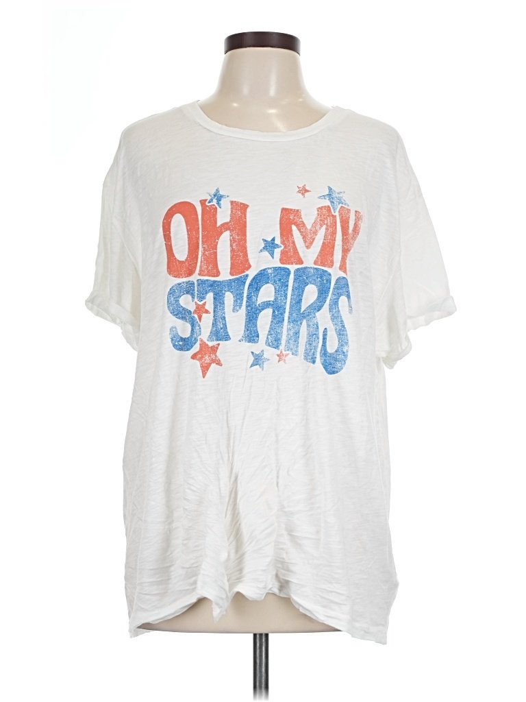 Refined Short Sleeve T-Shirt: White Stars Pattern Tops - Size Large