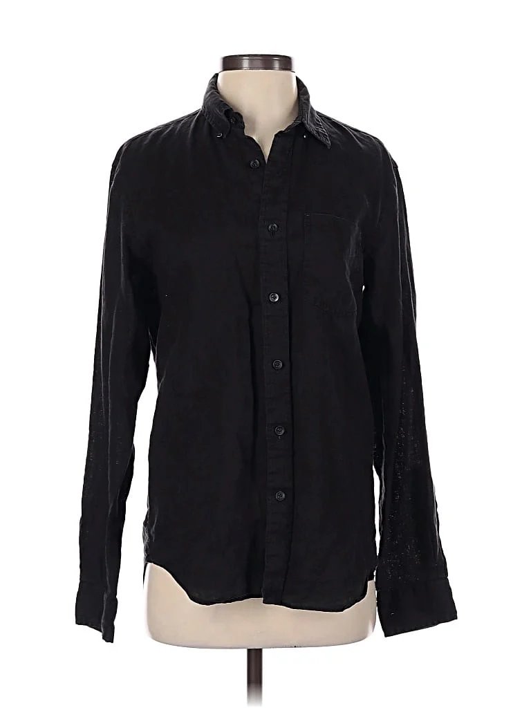 Club Monaco Long Sleeve Button Down Shirt: Black Tops - Size X-Small
