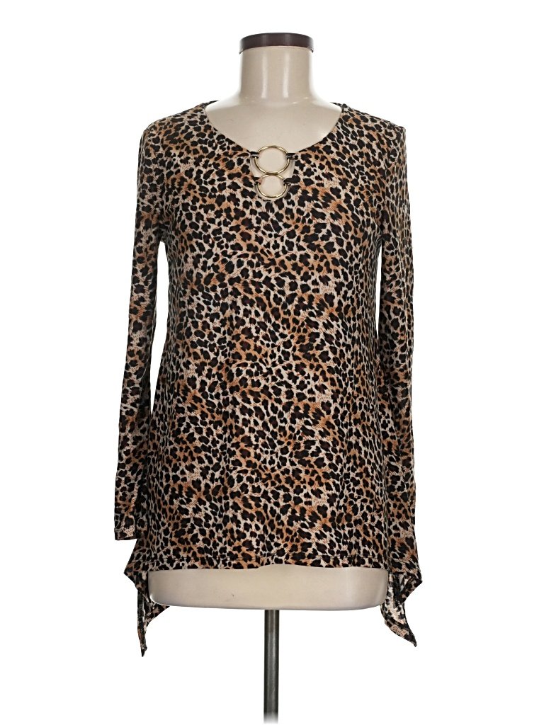 C. Oliver Long Sleeve Blouse: Brown Tops - Size Medium