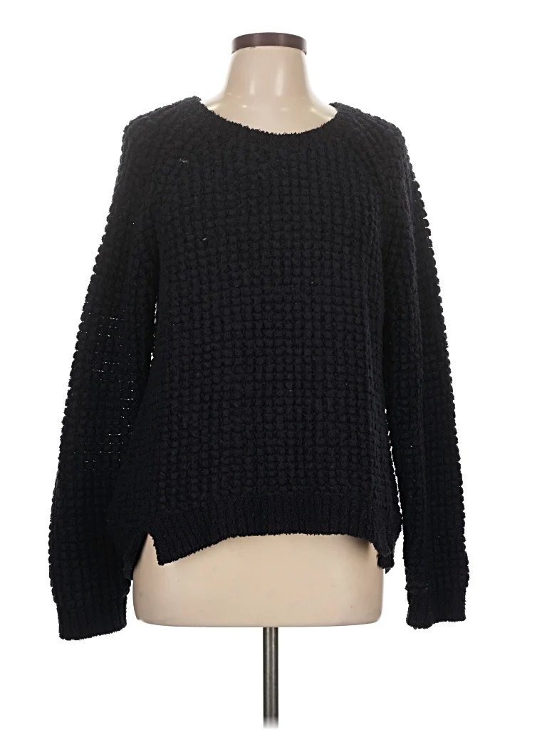 Sojo Pullover Sweater: Black Solid Pattern Tops - Size Large