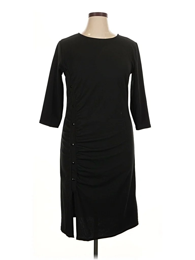 Elizabeth & Nichole Casual Dress: Black Solid Pattern Dresses - Size X-Large