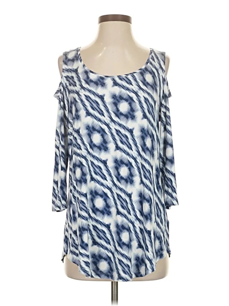 JM Collection 3/4 Sleeve Top Blue Cold Shoulder Neckline Tops - New - Size Small