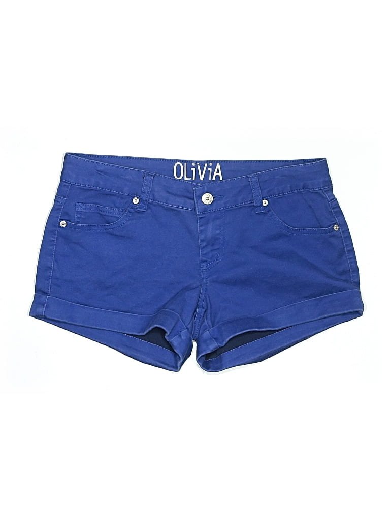 Olivia Denim Shorts: Blue Solid Pattern Bottoms - Size 7