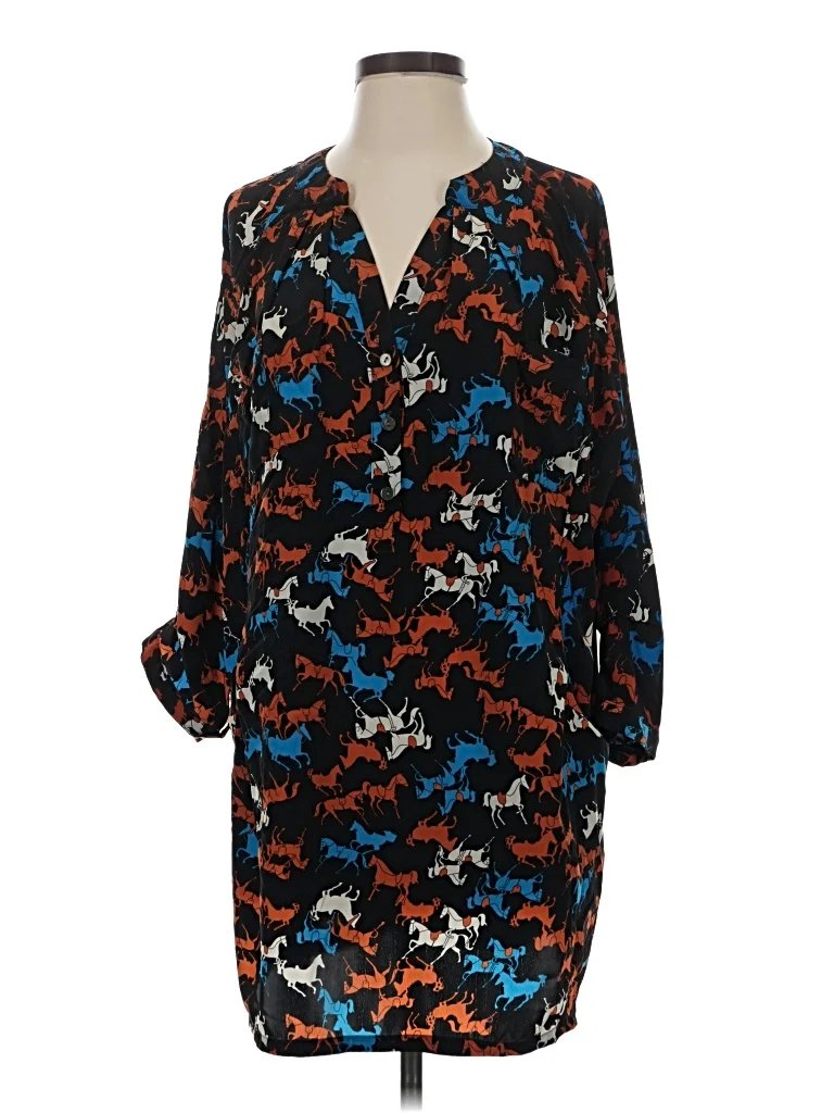 nu Casual Dress: Blue Print Pattern Dresses - Used - Size Small
