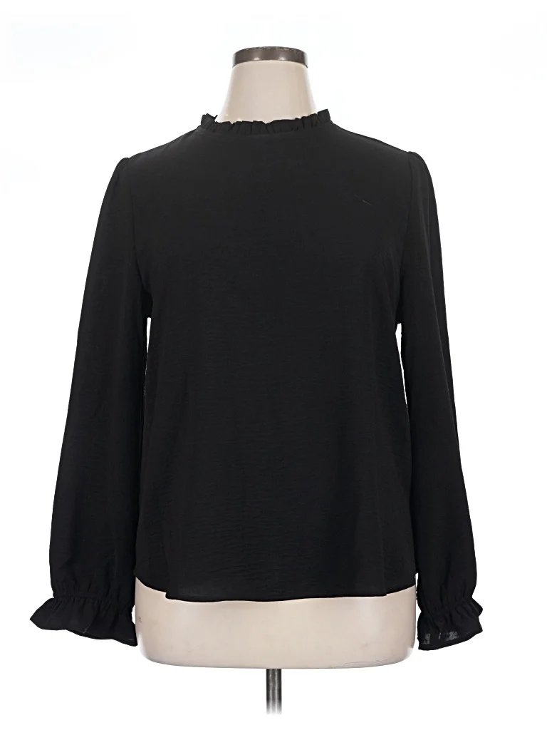 Rielle Long Sleeve Blouse: Black Tops - Size X-Large