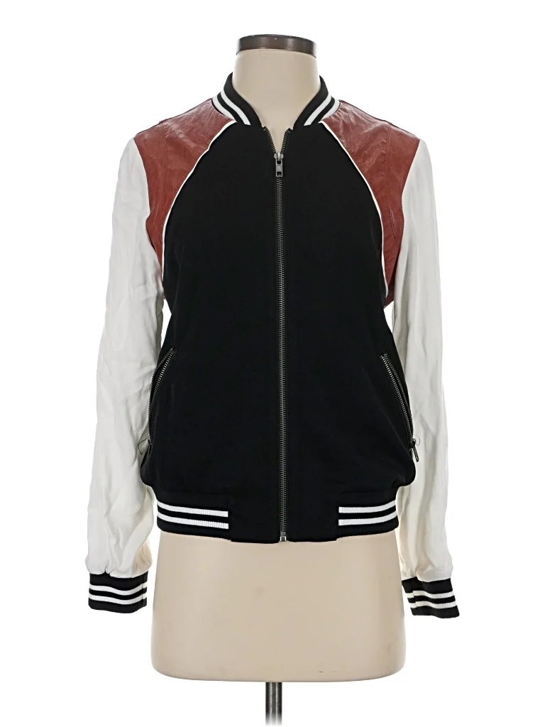 Alexia Admor Track Jacket: Black Color Block Pattern Jackets & Outerwear - Size Small