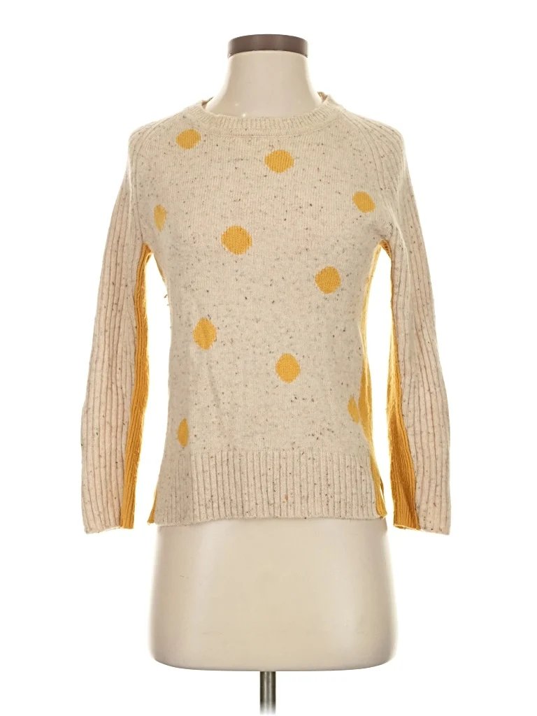 YOON Pullover Sweater: Ivory Polka Dots Pattern Tops - Size Small