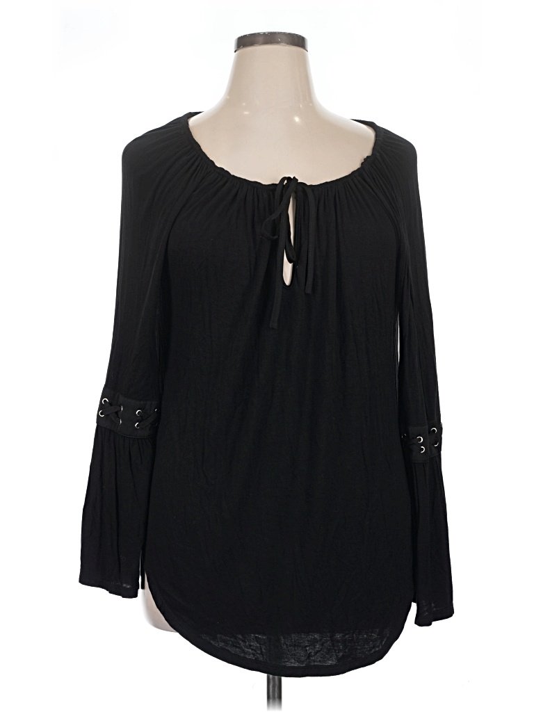 C. Oliver Long Sleeve Blouse: Black Tops - Size X-Large