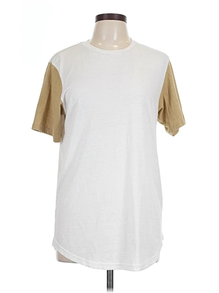 Goodlife Short Sleeve T-Shirt: Ivory Color Block Pattern Tops - Size Large