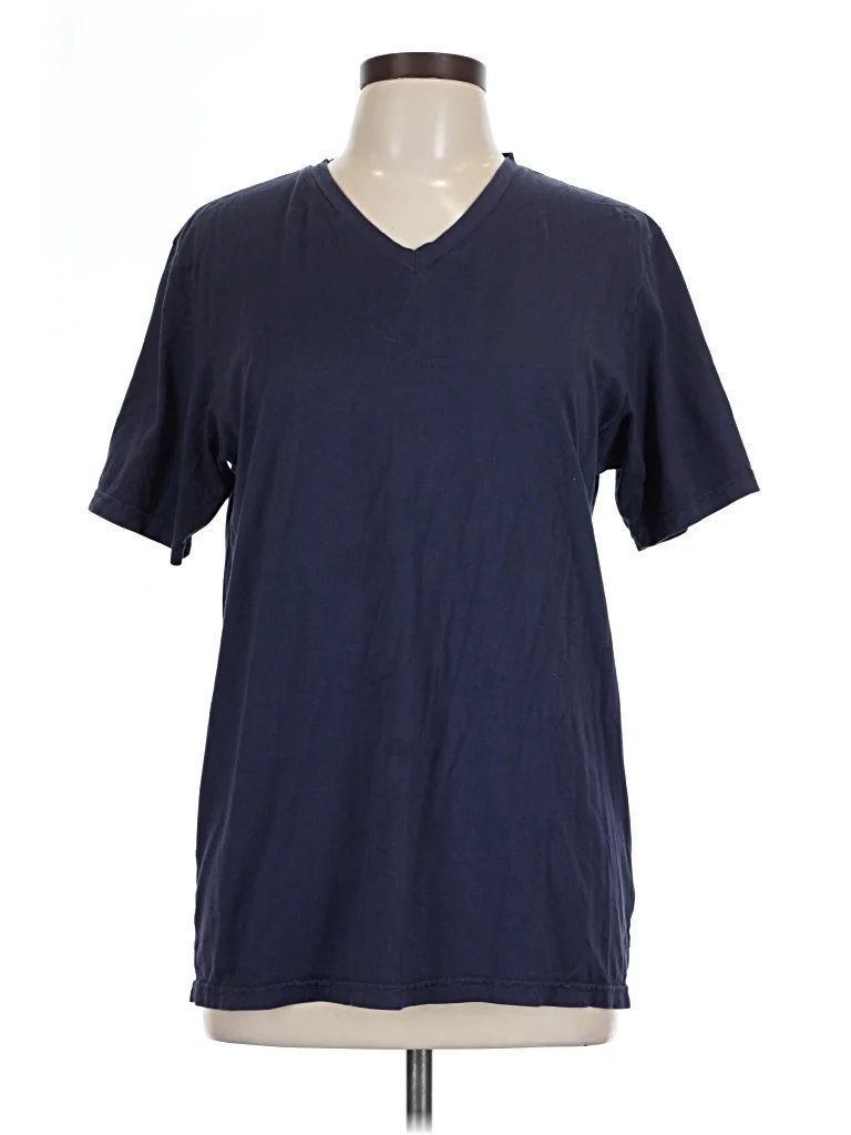 Goodlife Short Sleeve T-Shirt: Blue Solid Pattern Tops - Size Large