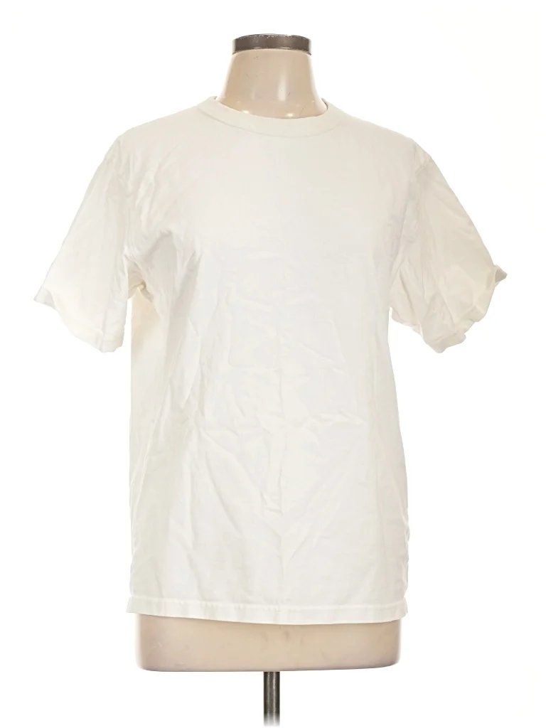 Uniqlo U Short Sleeve T-Shirt: Ivory Solid Pattern Tops - Size Large