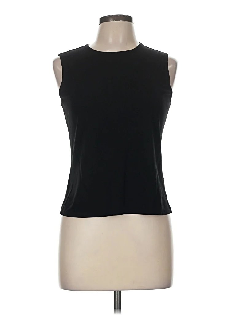 New York & Company Sleeveless T-Shirt: Black Tops - Size Medium
