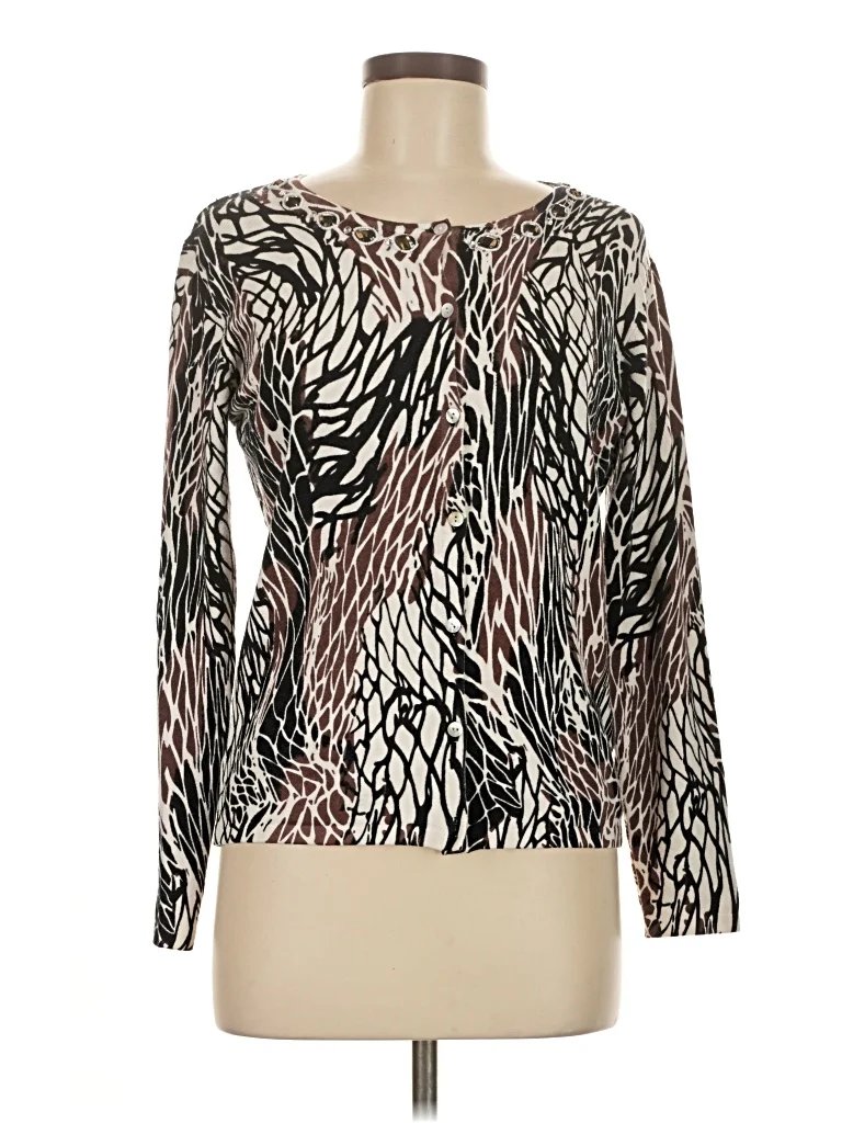Pierri Pullover Sweater: Ivory Animal Print Pattern Tops - Size Medium