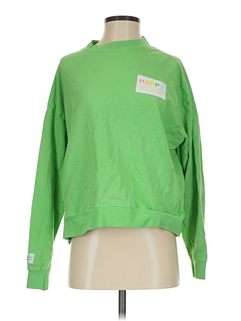 Happy Heart Sweatshirt: Green Tops - Size Small
