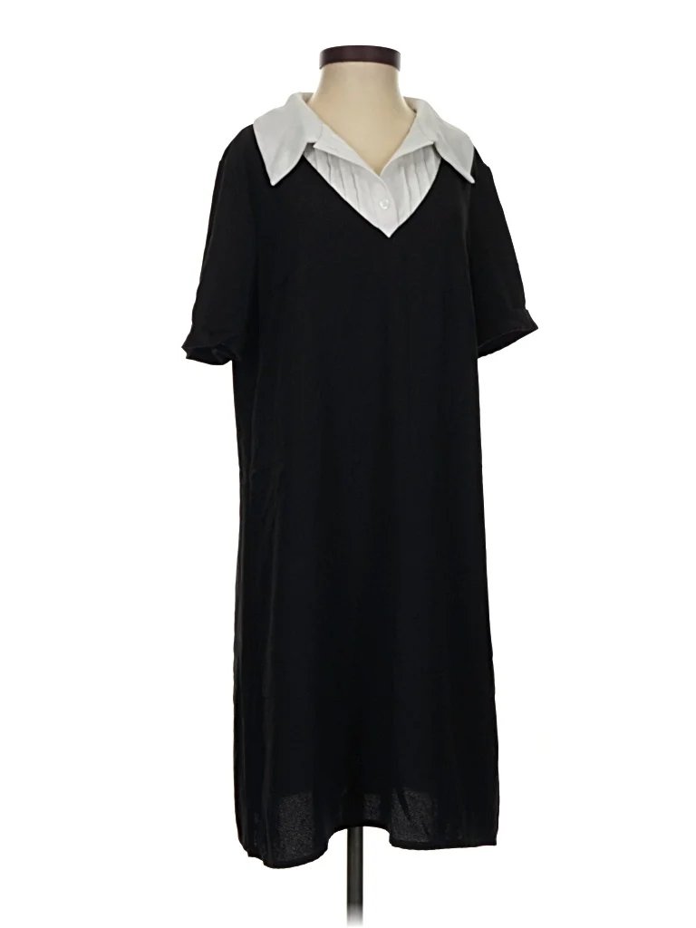HAVVA Casual Dress - Shift: Black Solid Pattern Dresses - Used - Size Small